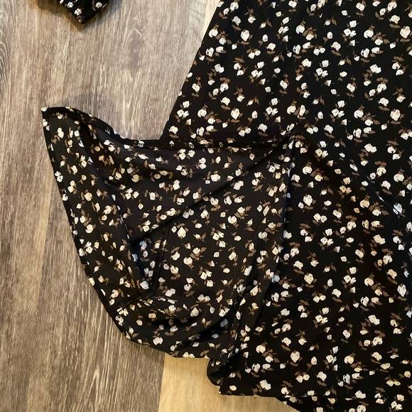 Dark Floral Milkmaid Long Sleeve Black Midi Dress Large Cottagecore Boho Dainty - Picture 3 of 7